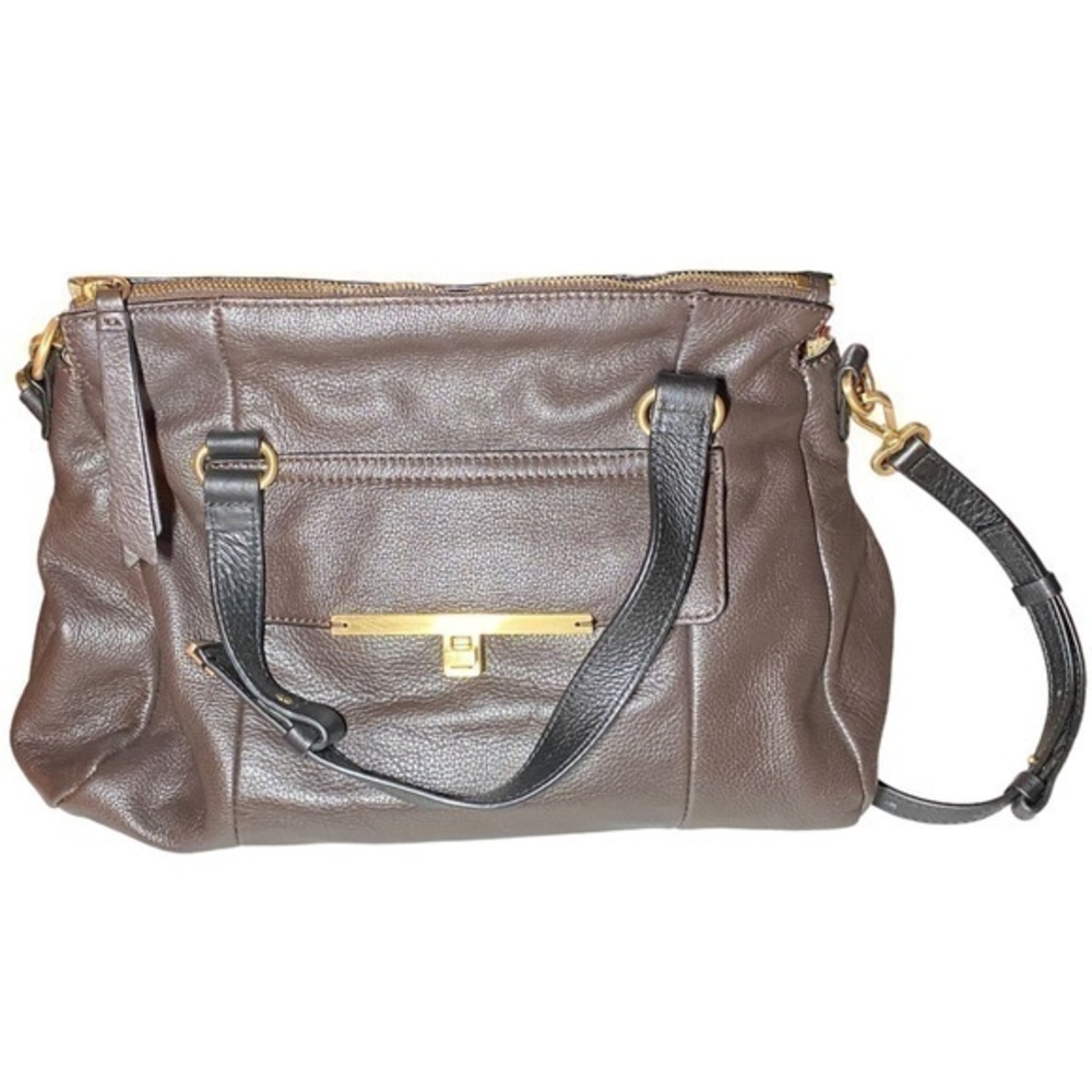 Audrey Brook Leather Bag in Brown with Black and Gold Hardware